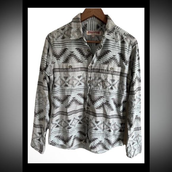 Vtg Jungle Storm Japanese Tribal Aztec Pattern Shirt Men’s sz Medium 100% Cotton